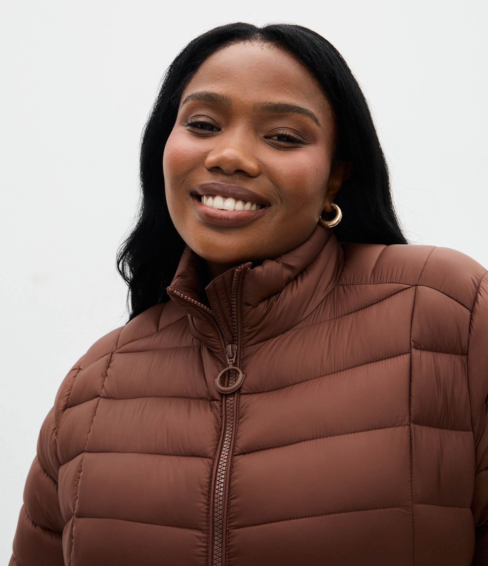 Jaqueta Puffer Ultralight Alongada em Poliamida Curve & Plus Size Marrom 3