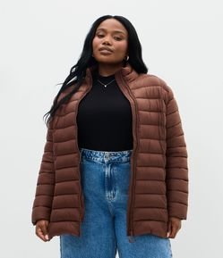 Jaqueta Puffer Ultralight Alongada em Poliamida Curve & Plus Size