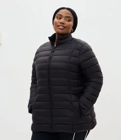 Jaqueta Puffer Ultralight Alongada em Poliamida Curve & Plus Size