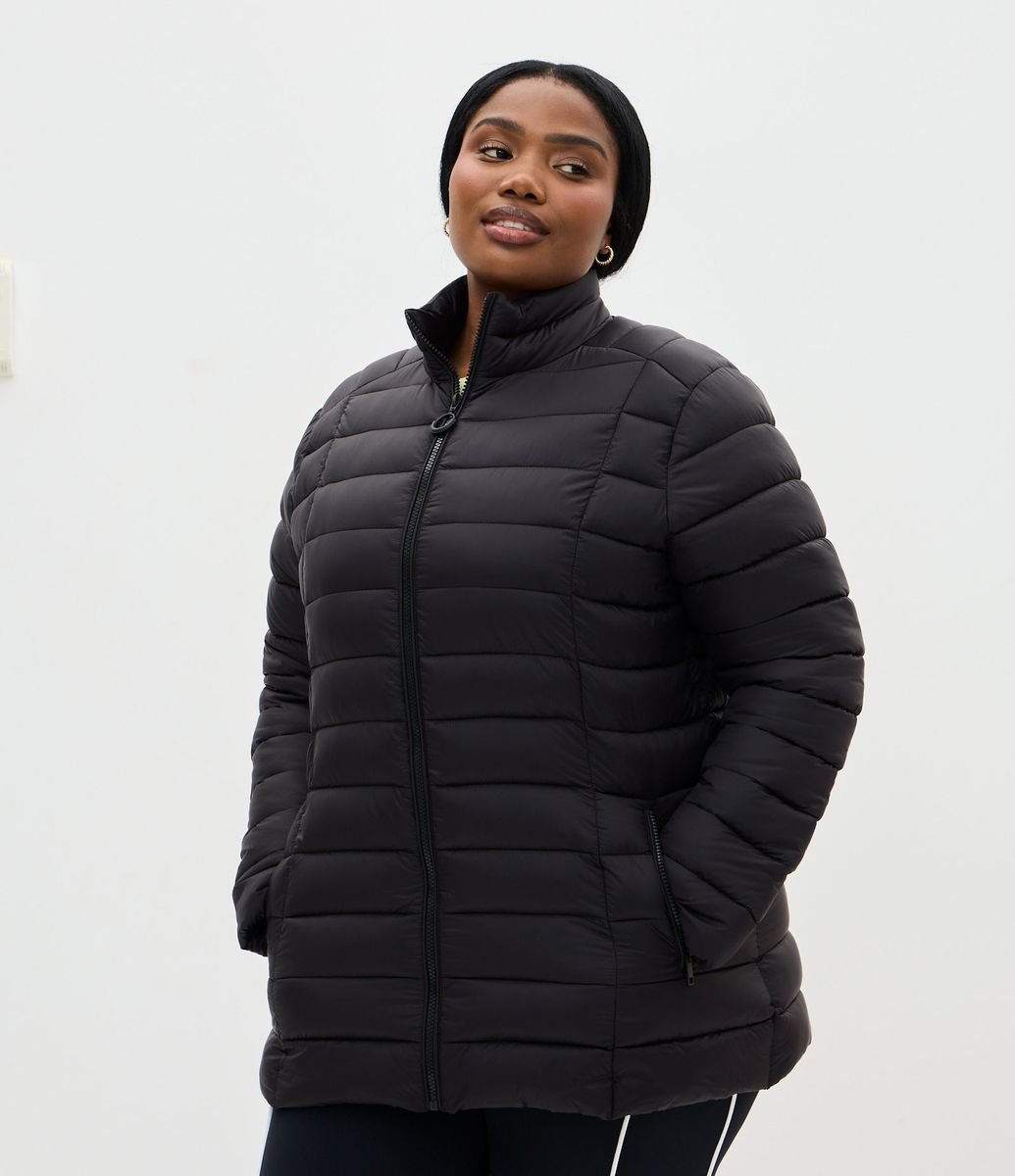 Jaqueta Puffer Ultralight Alongada em Poliamida Curve & Plus Size