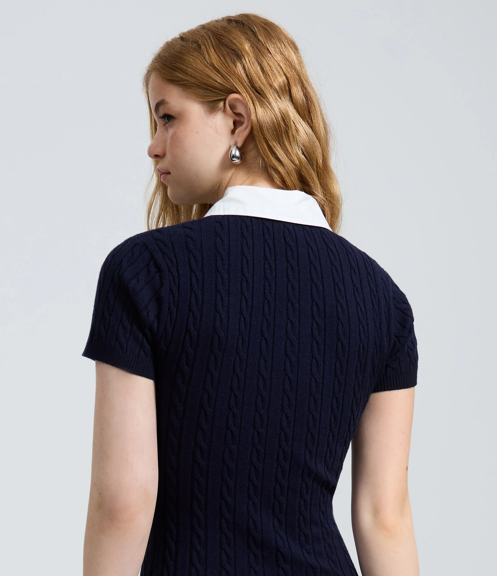 Vestido em Tricô com Textura e Gola Polo Azul 4