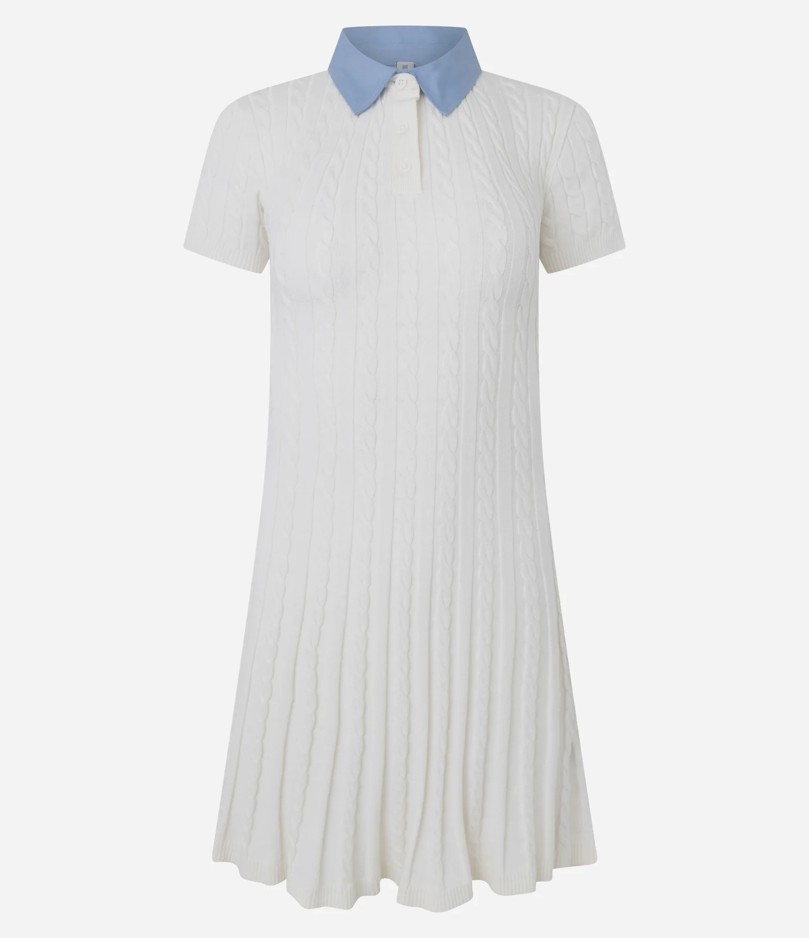 Vestido em Tricô com Textura e Gola Polo Branco 1