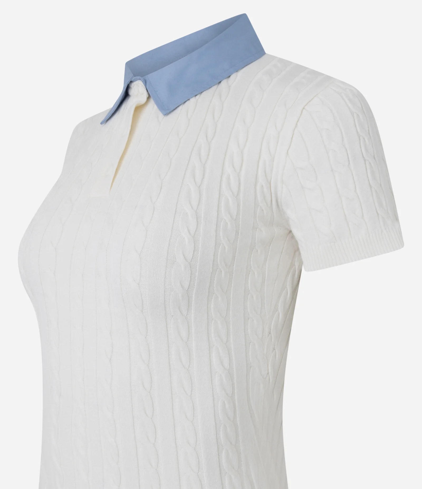 Vestido em Tricô com Textura e Gola Polo Branco 2