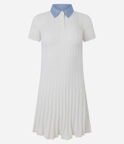 Vestido em Tricô com Textura e Gola Polo
