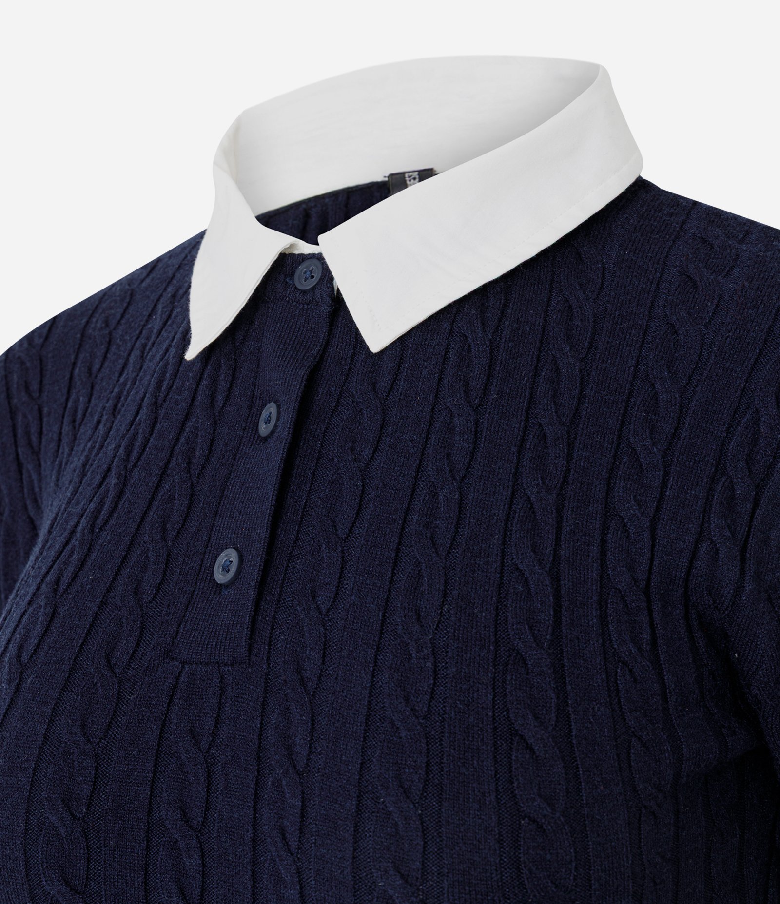 Vestido Manga Longa em Tricô com Textura e Gola Polo Azul 2