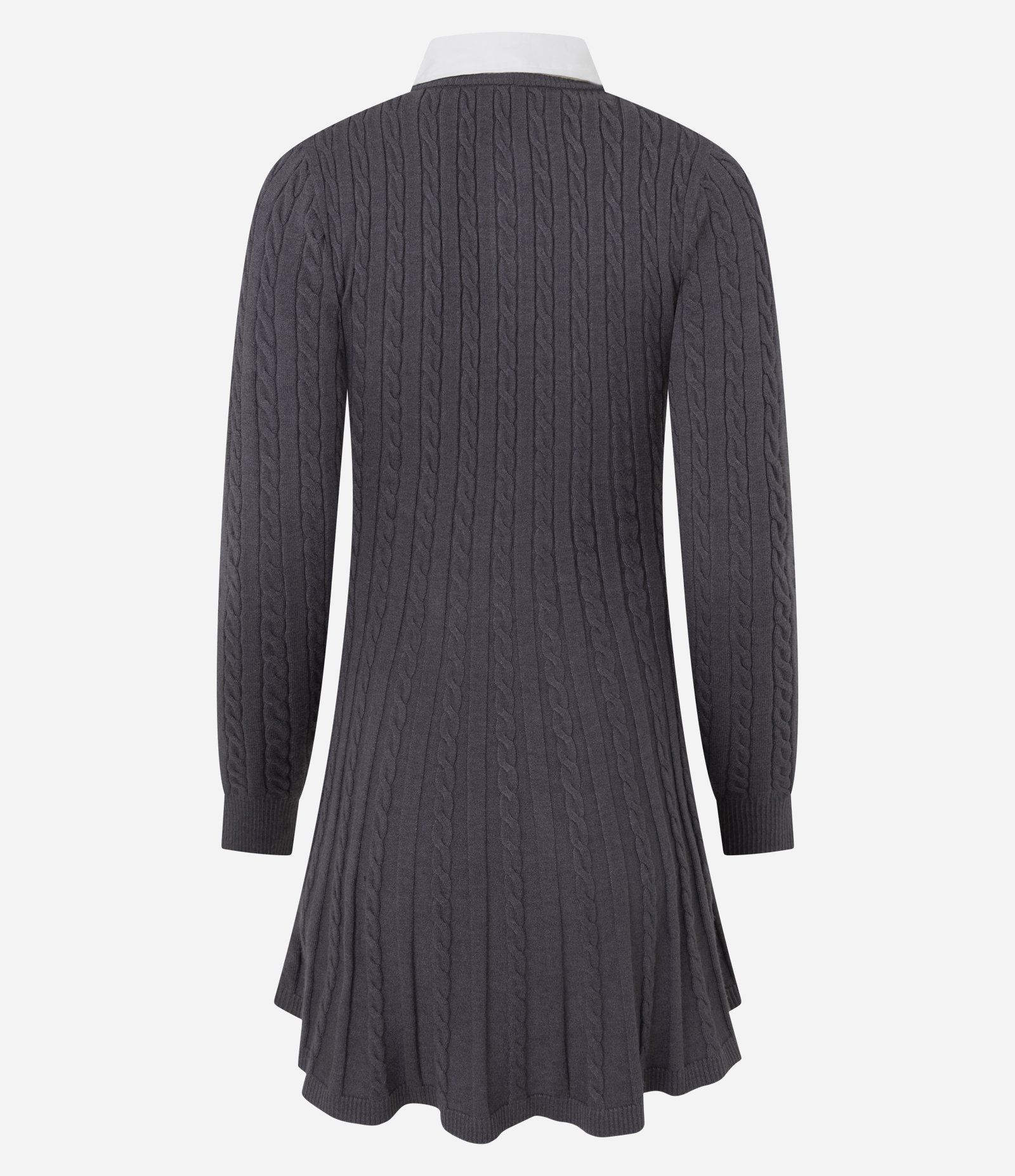 Vestido Manga Longa em Tricô com Textura e Gola Polo Cinza 3
