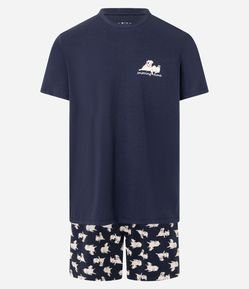 Pijama Curto em Algodão com Estampa de Cachorro