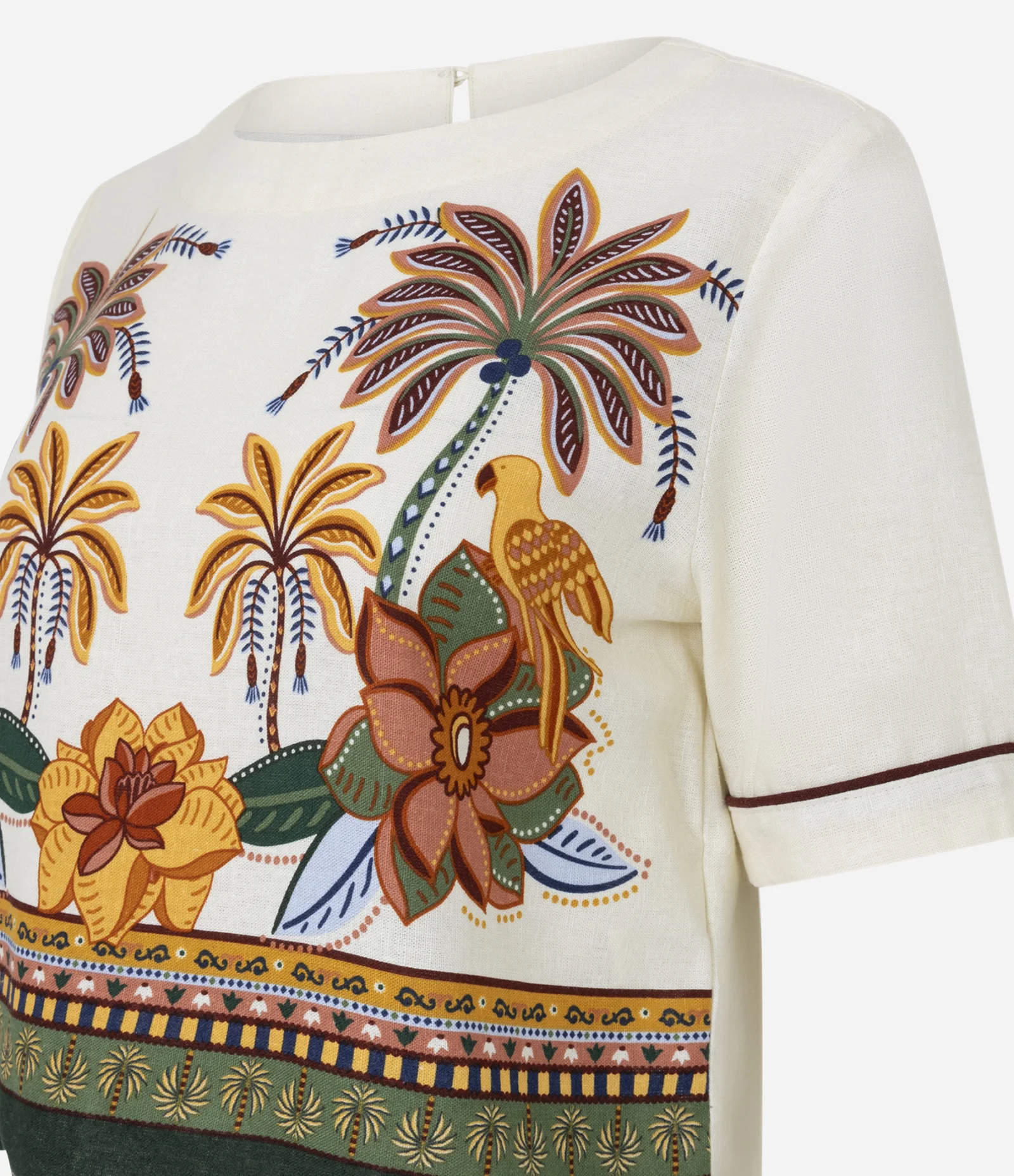 Blusa Curta em Viscolinho com Estampa Tropical Bege 2