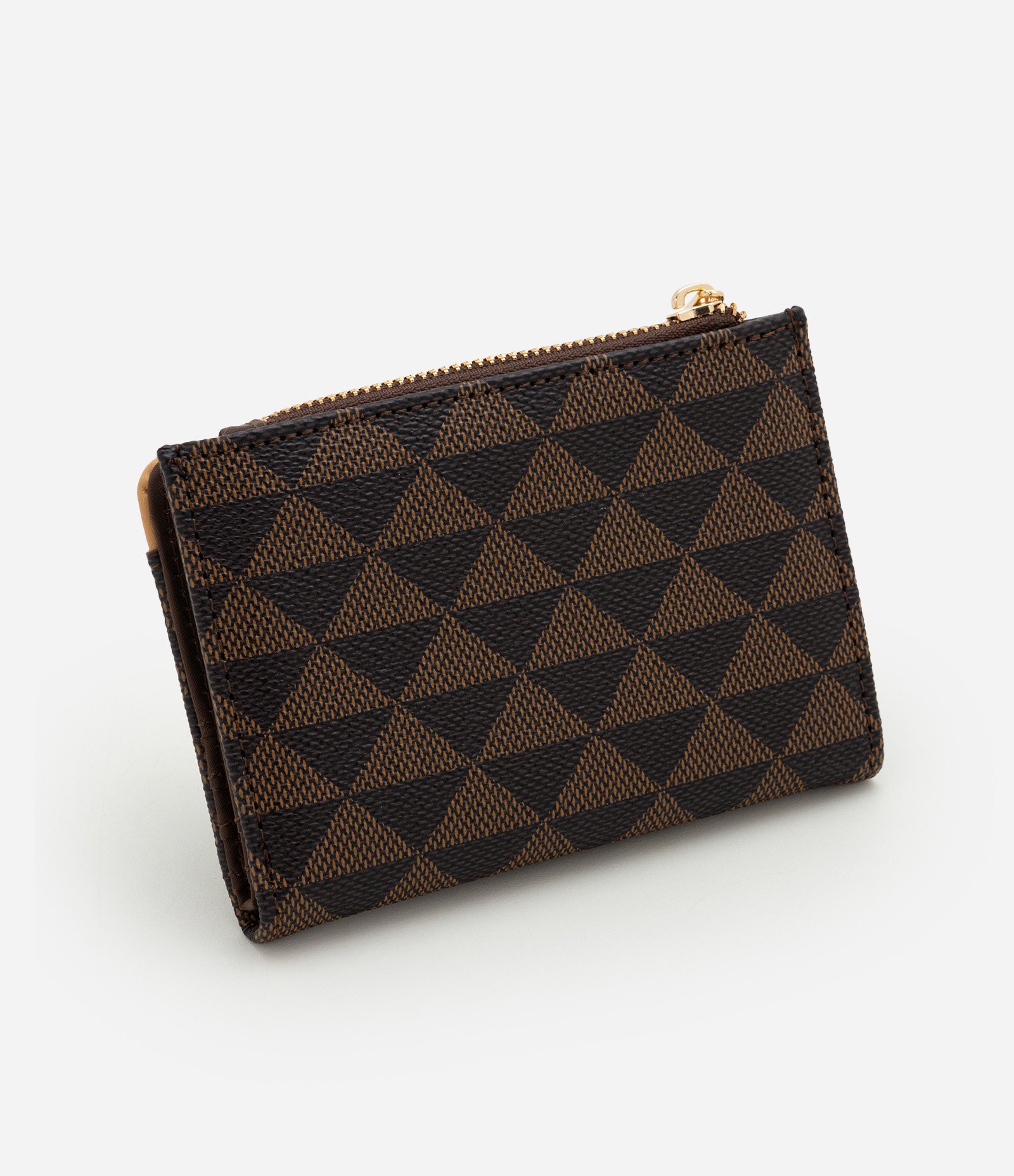 Carteira Envelope Pequena em PU com Estampa Triângulos Marrom 2