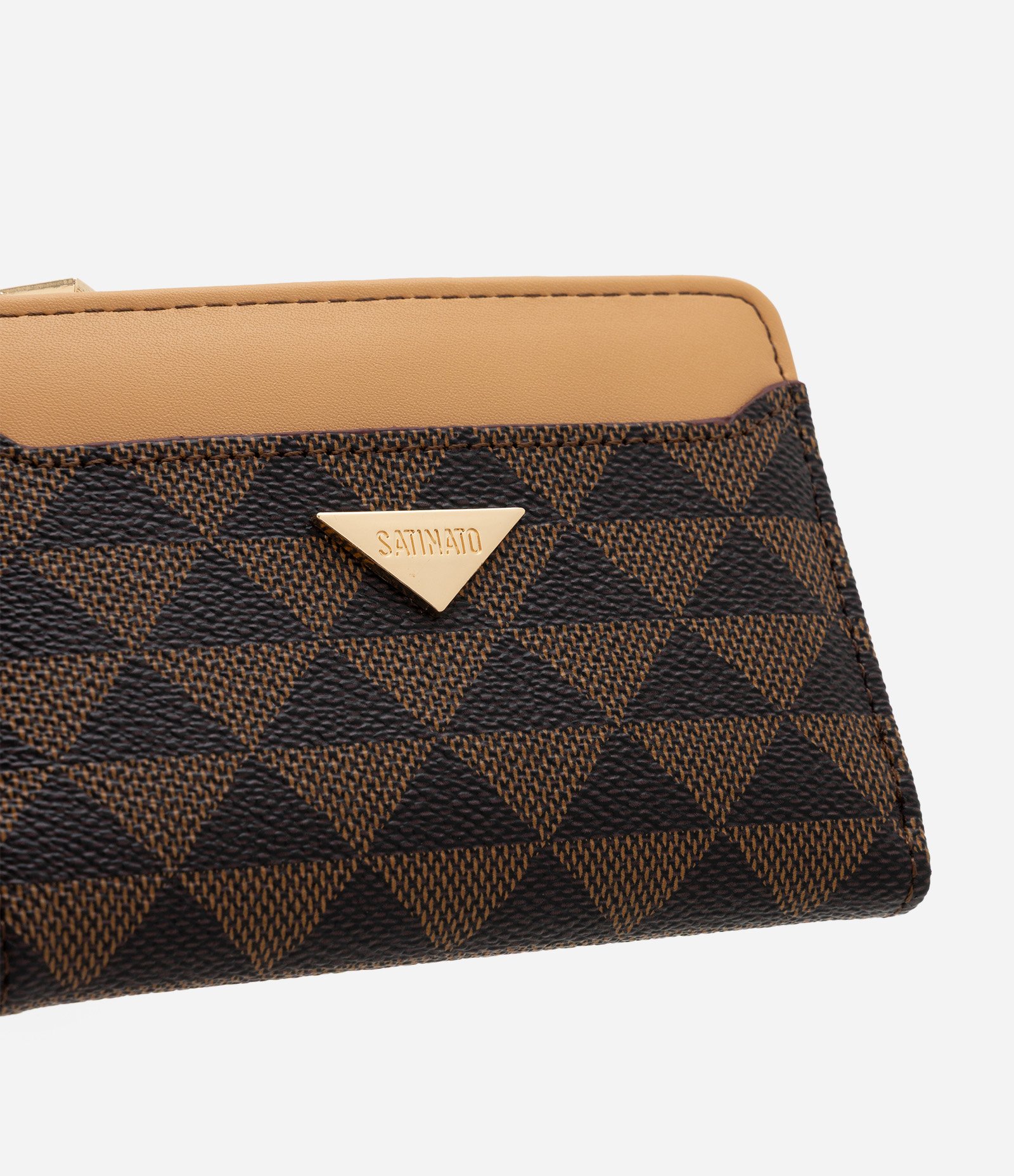Carteira Envelope Pequena em PU com Estampa Triângulos Marrom 3