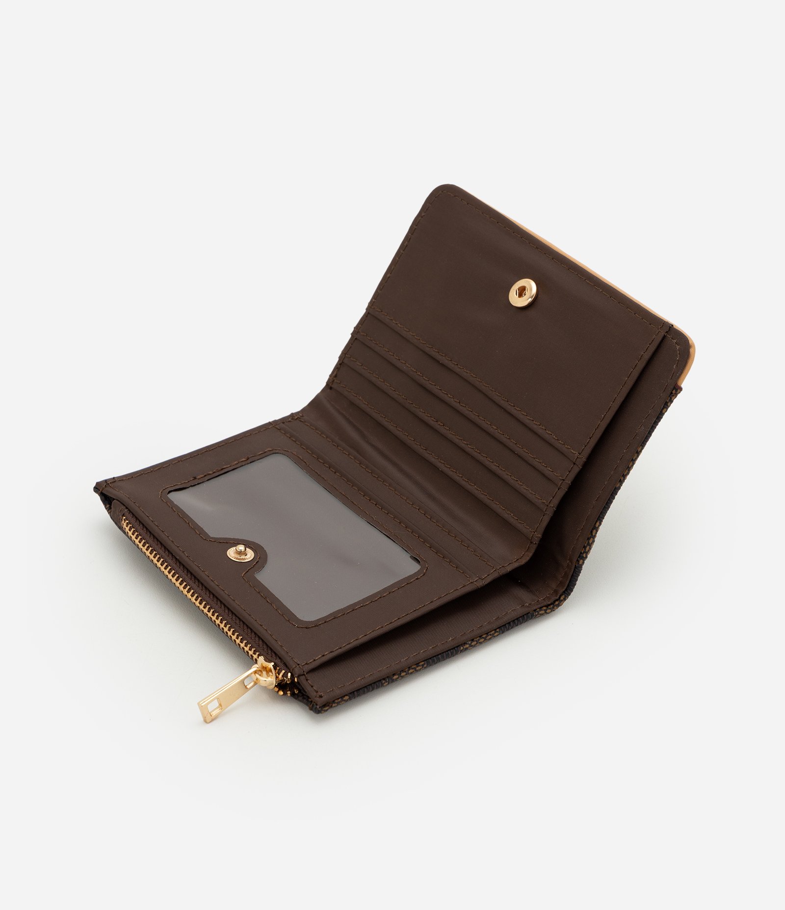 Carteira Envelope Pequena em PU com Estampa Triângulos Marrom 5