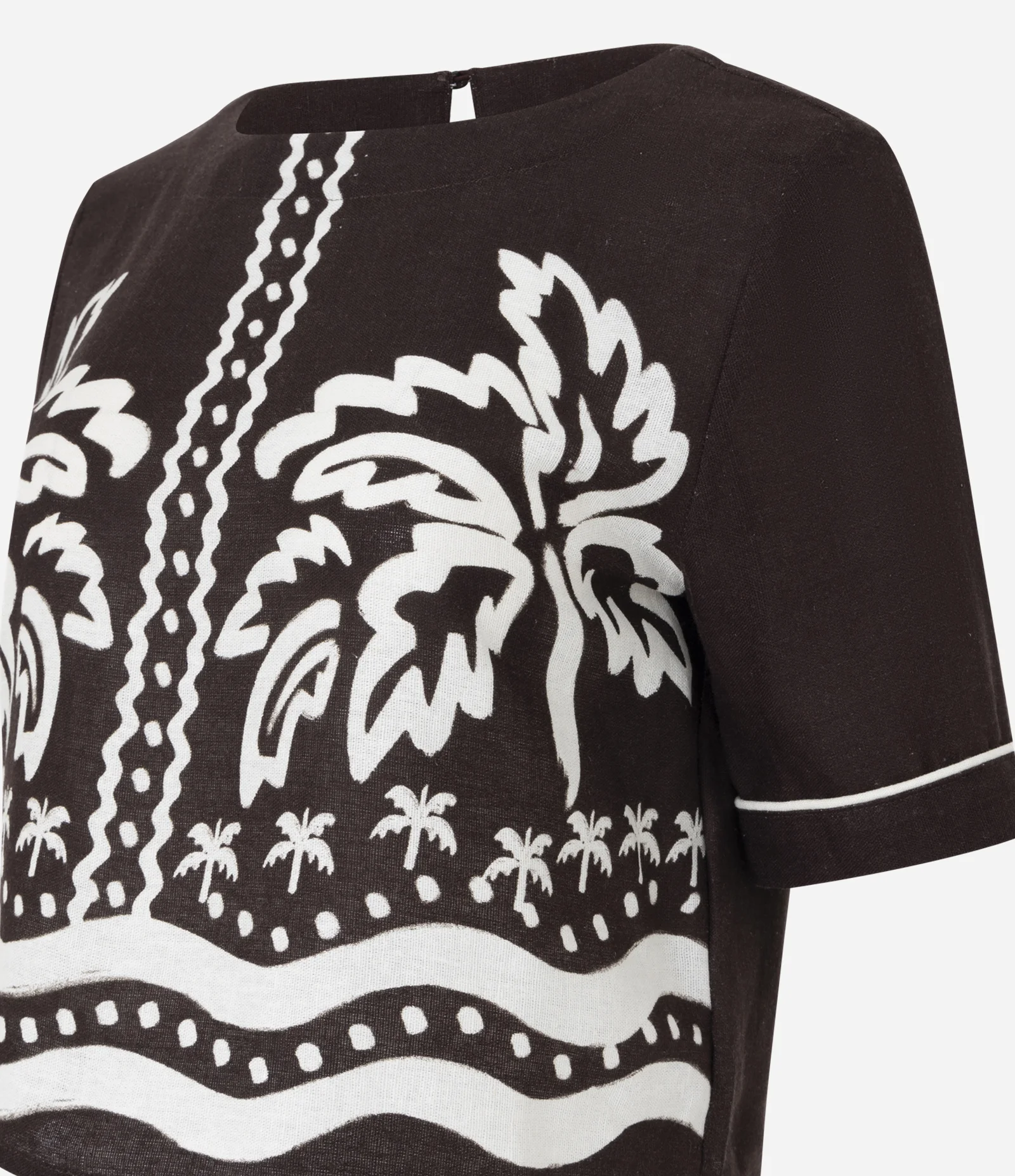 Blusa Curta em Viscolinho com Estampa de Coqueiros Marrom 2