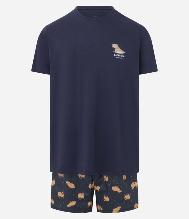 Pijama Curto em Algodão com Estampa de Capivara