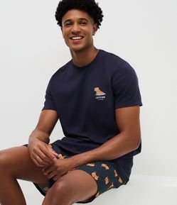 Pijama Curto em Algodão com Estampa de Capivara