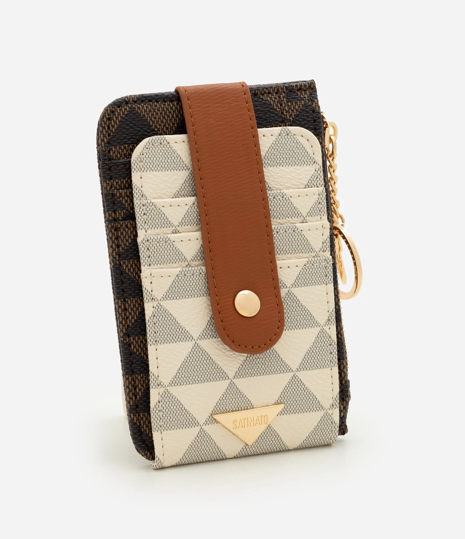 Carteira Porta Cartão Pequena em PU com Estampa Triângulos Multicores 1