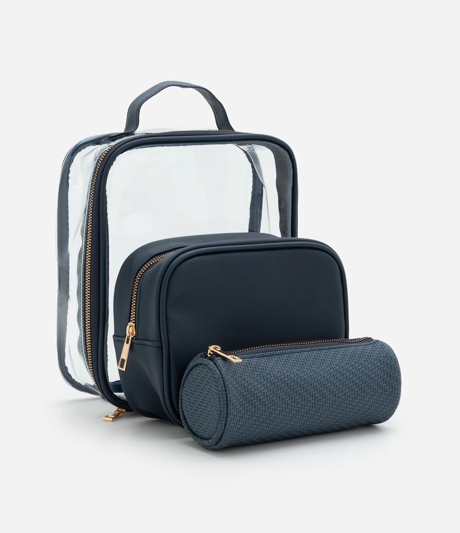 Kit 03 Necessaires Espaçosas em PU Azul 1