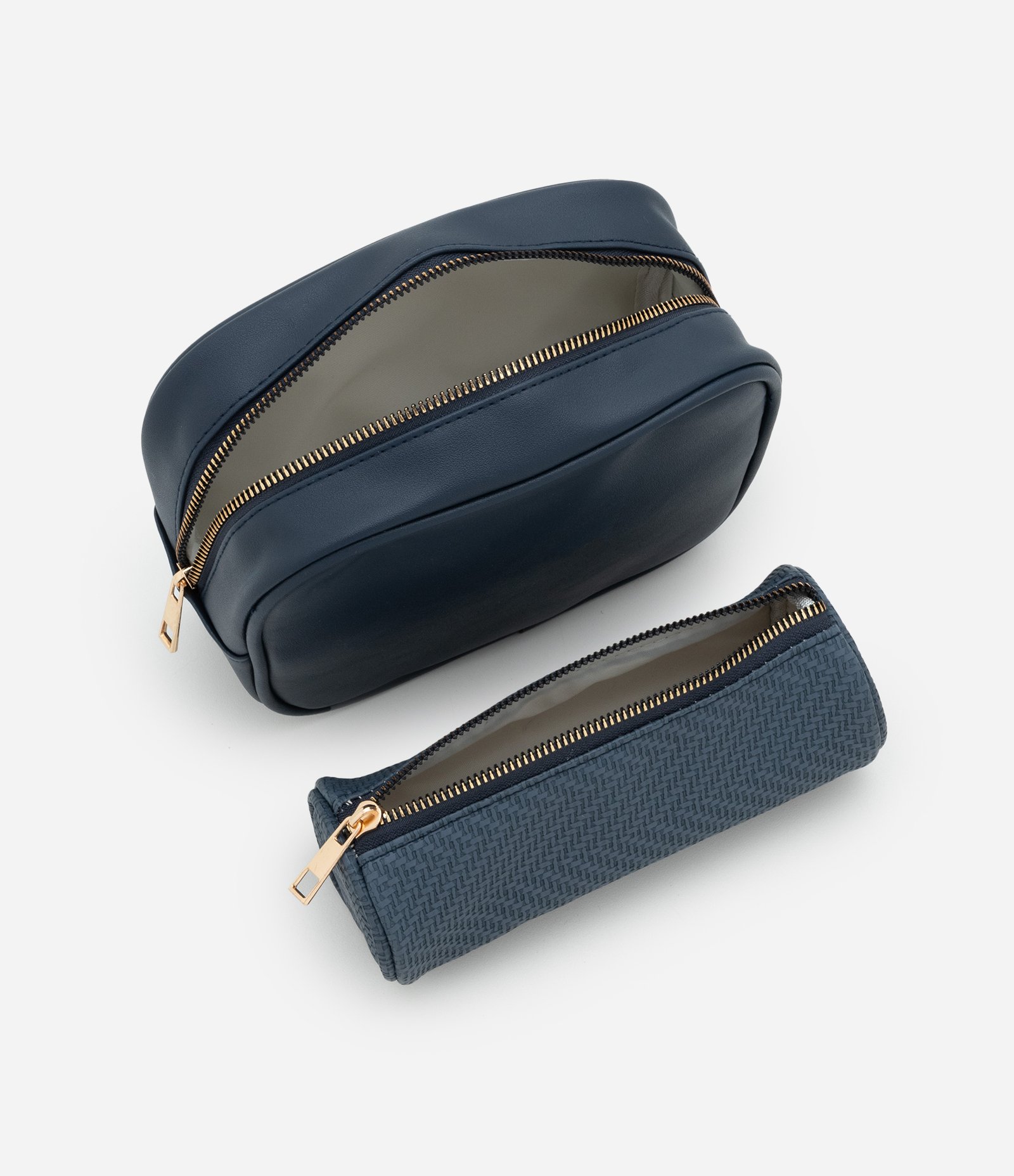 Kit 03 Necessaires Espaçosas em PU Azul 3