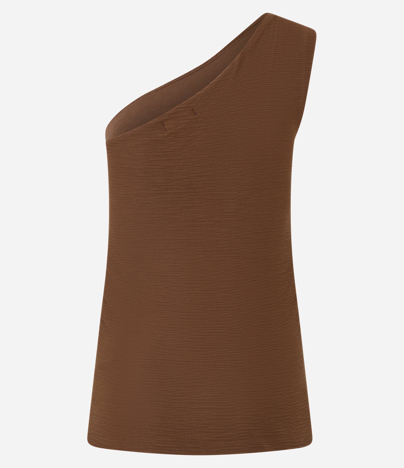 Blusa Texturizada em Anarruga Decote Ombro Só Marrom 3