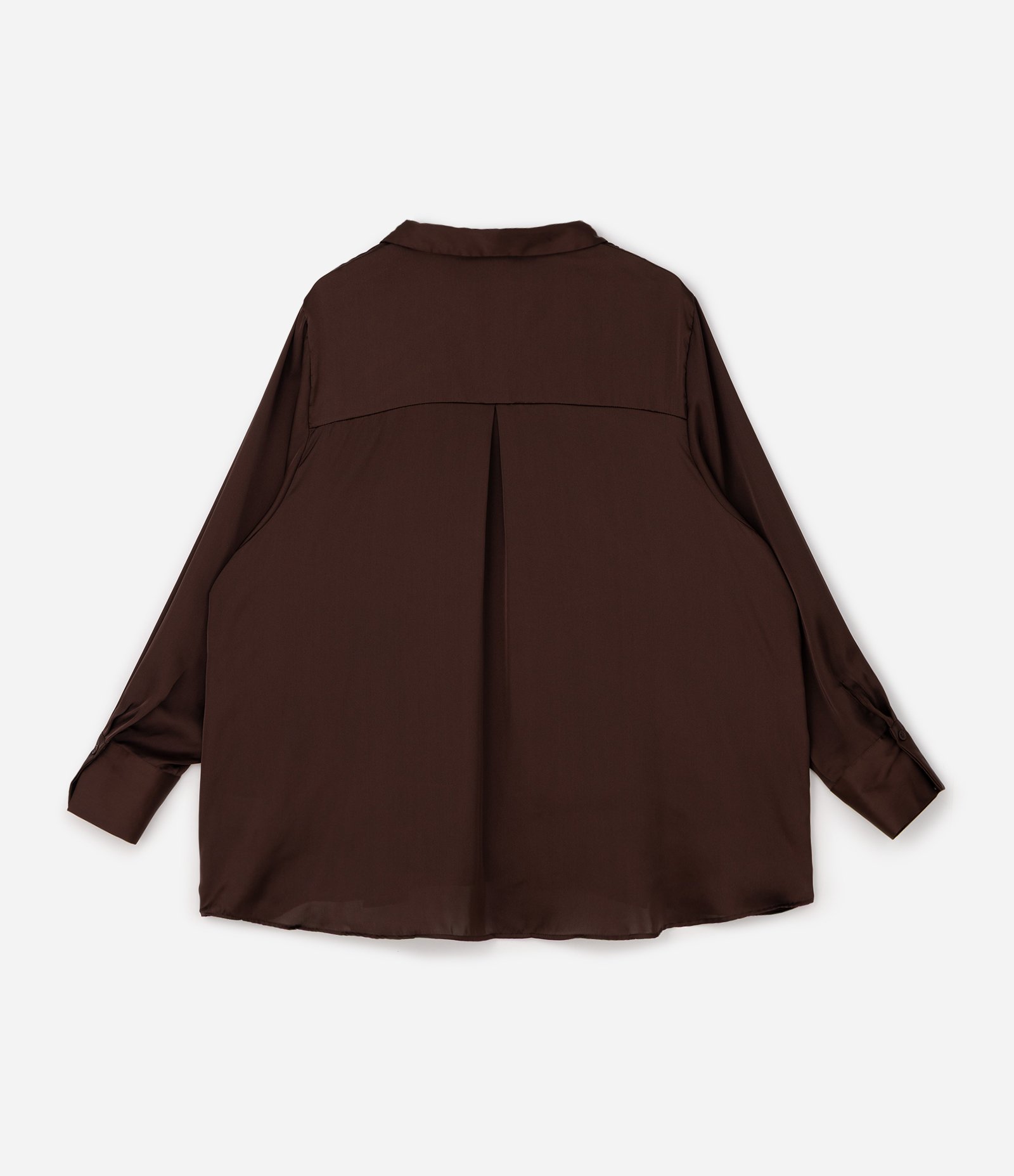Camisa Regular em Cetim com Vista de Botões Marrom Escuro 2