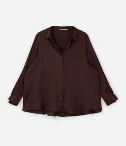 Camisa Regular em Cetim com Vista de Botões