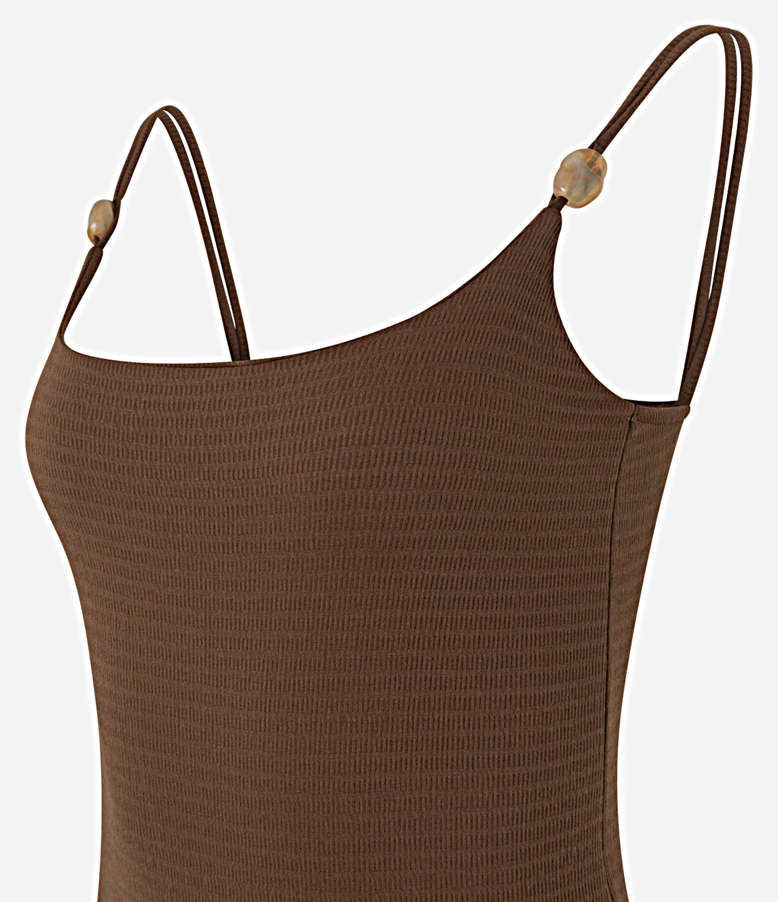 Body Texturizado em Poliamida com Aviamento na Alça Dupla Marrom 1