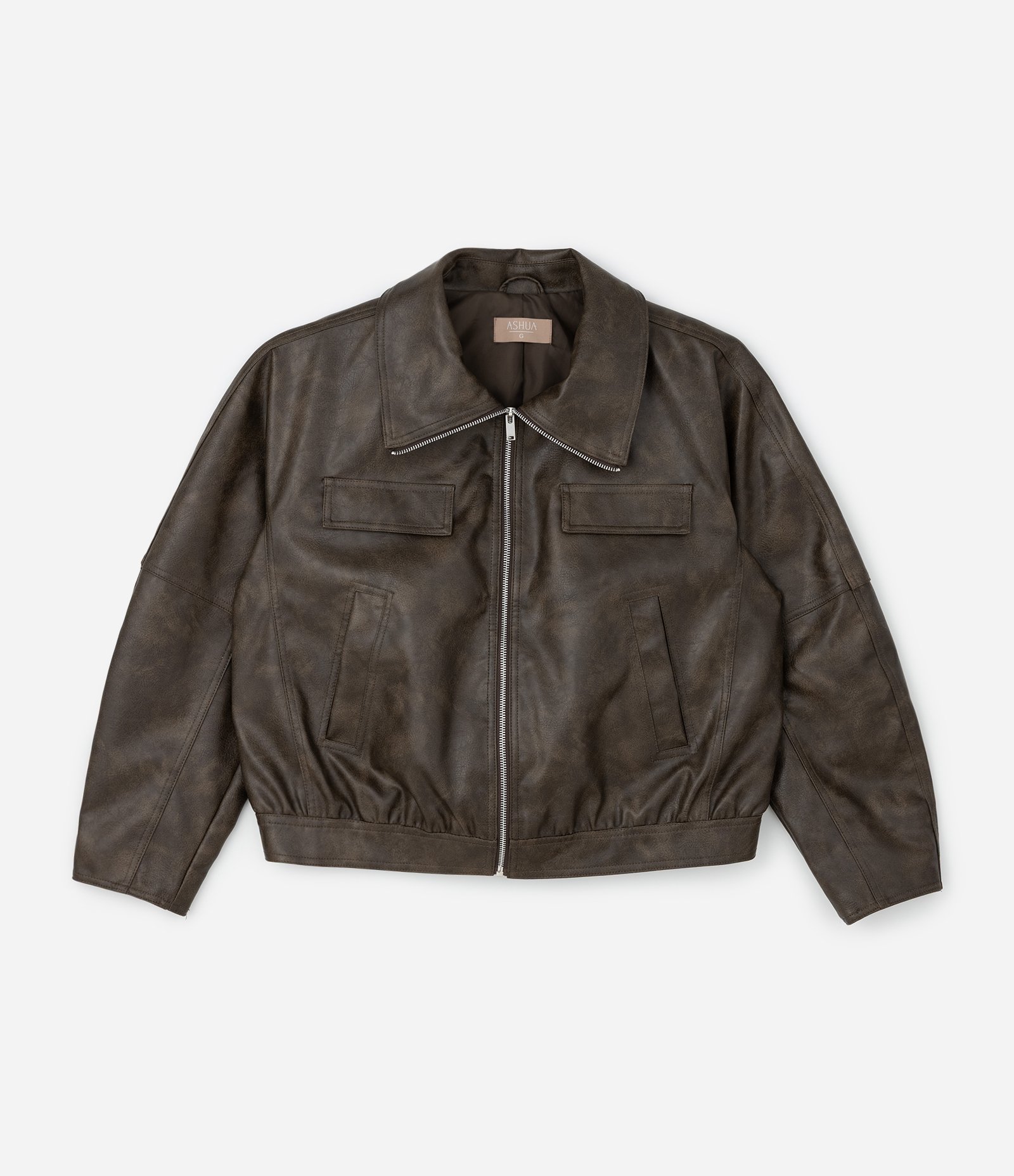 Jaqueta Bomber com Efeito Manchado Bolsos Curve e Plus Size Marrom 1