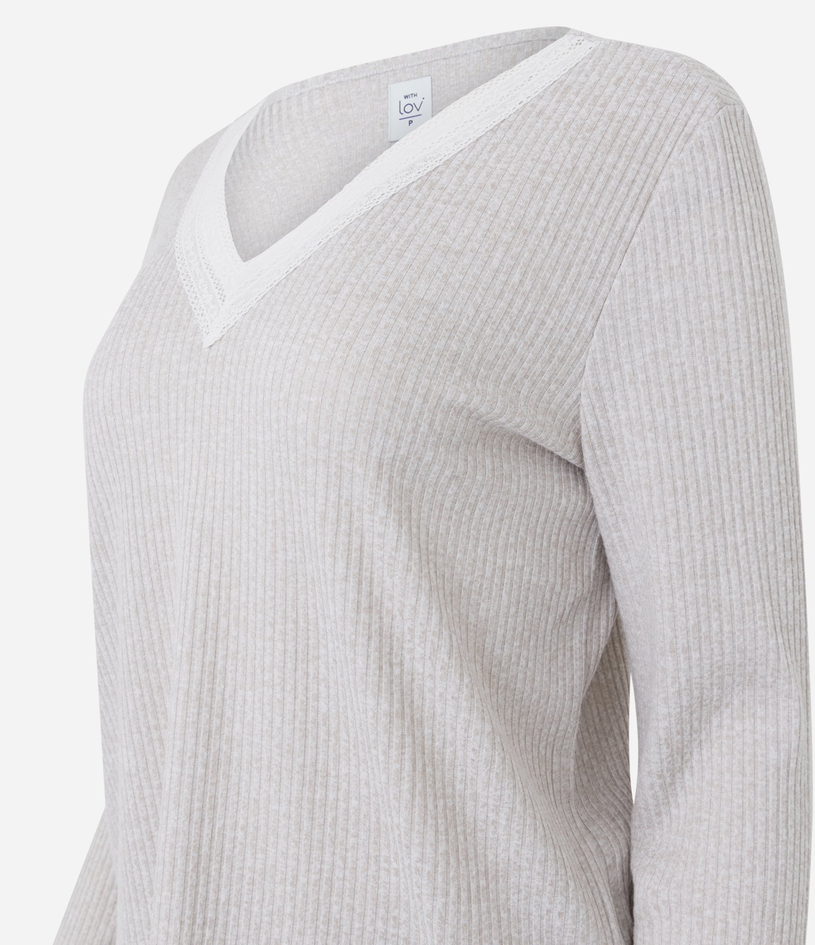 Pijama Longo Com Detalhes em Renda Cinza 3