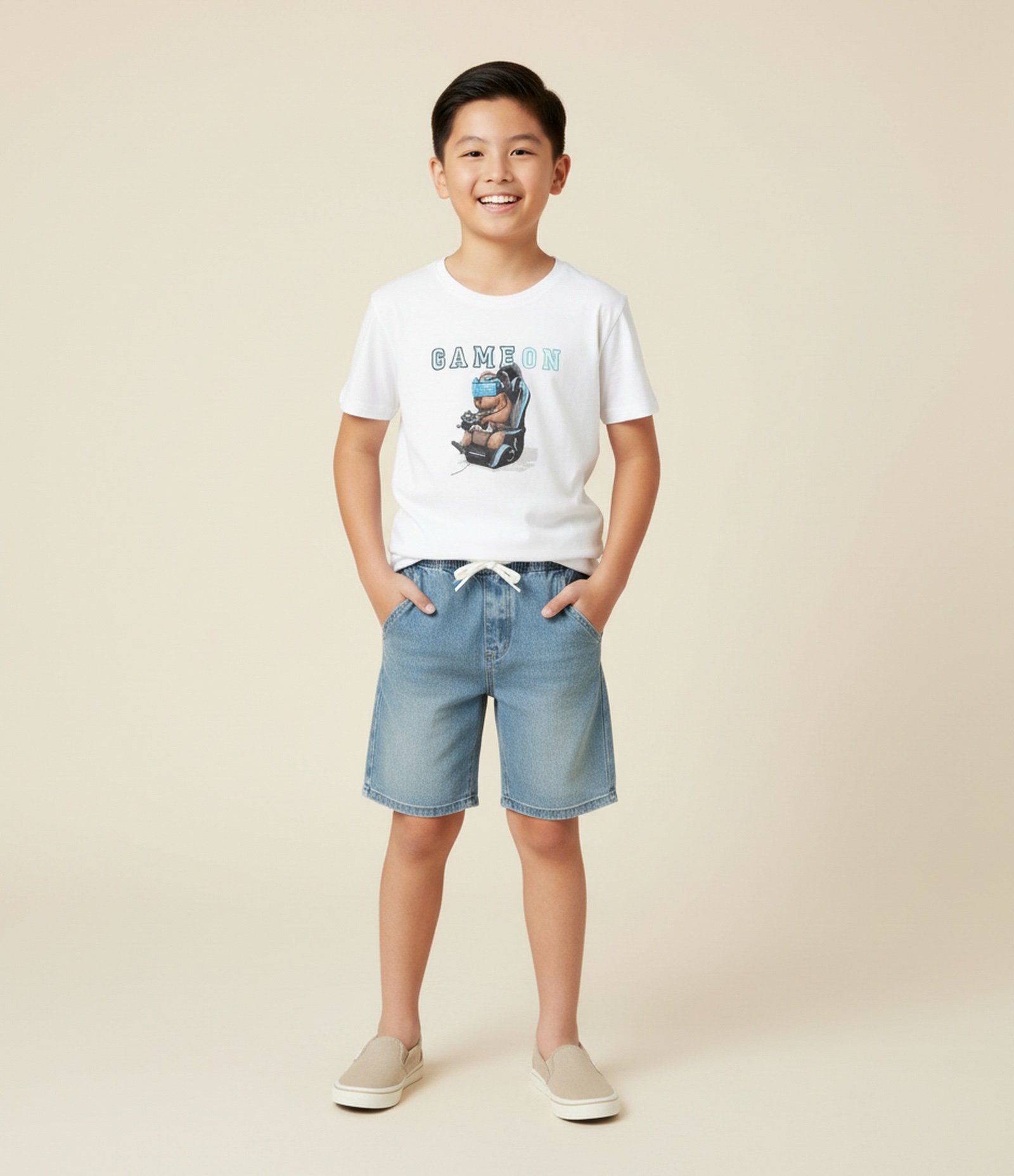 Camiseta Comfort Infantil com Estampa de Capivara Game On - Tam 5 a 14 Anos Branco 1