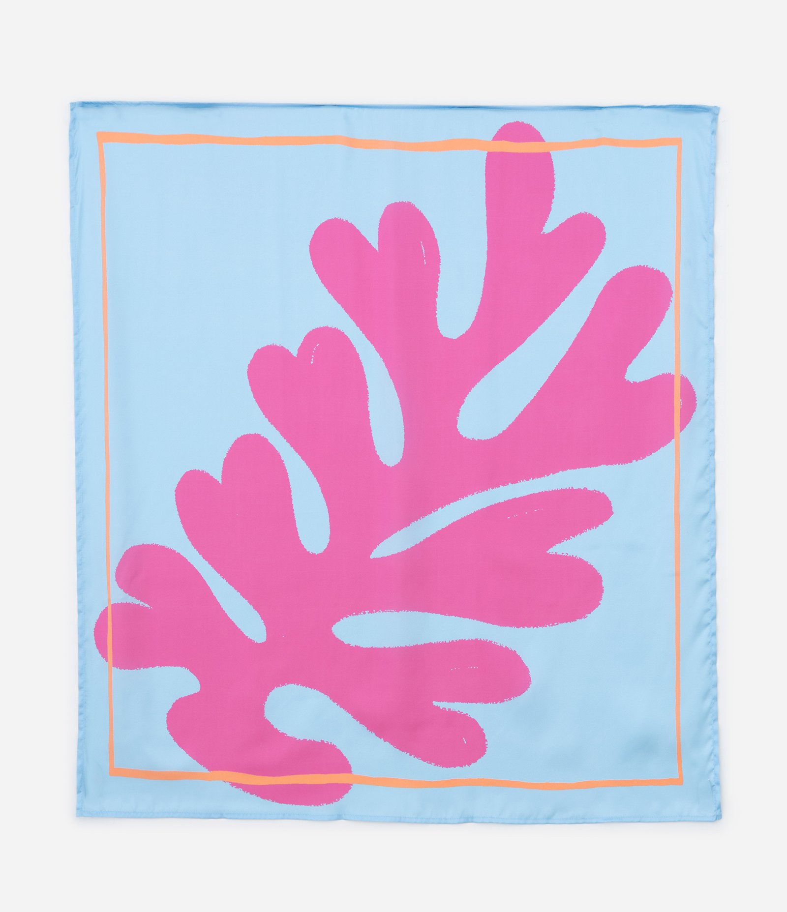 Lenço em Cetim com Estampa Fresh Coral Azul 1