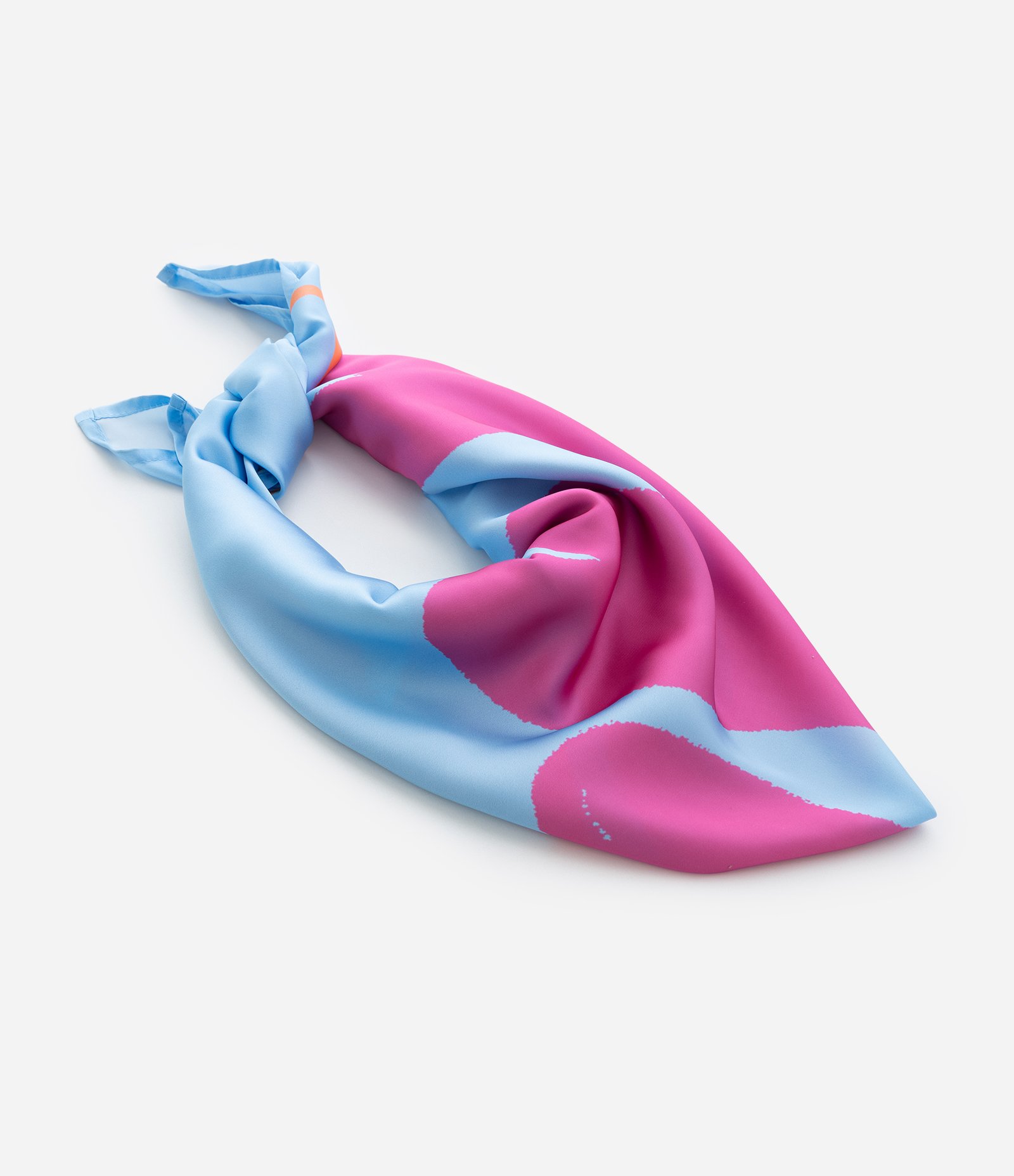 Lenço em Cetim com Estampa Fresh Coral Azul 2