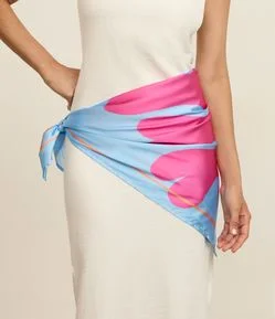 Lenço em Cetim com Estampa Fresh Coral