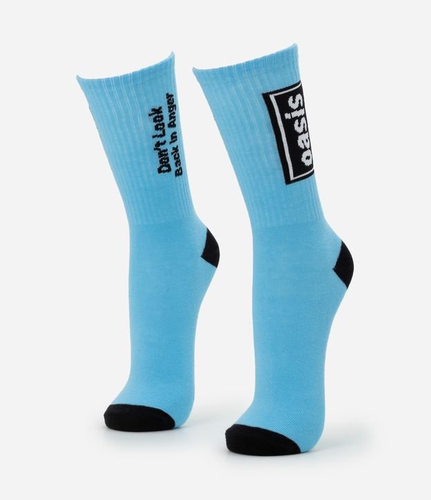 Meia Cano Alto em Algodão com Estampa Lettering Oasis