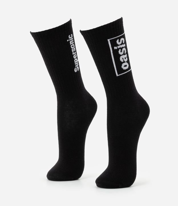 Meia Cano Alto em Algodão com Estampa Lettering Oasis Supersonic