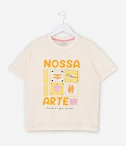 Camiseta Infantil Alongada com Estampa Ícones – Tam 5 A 14 Anos