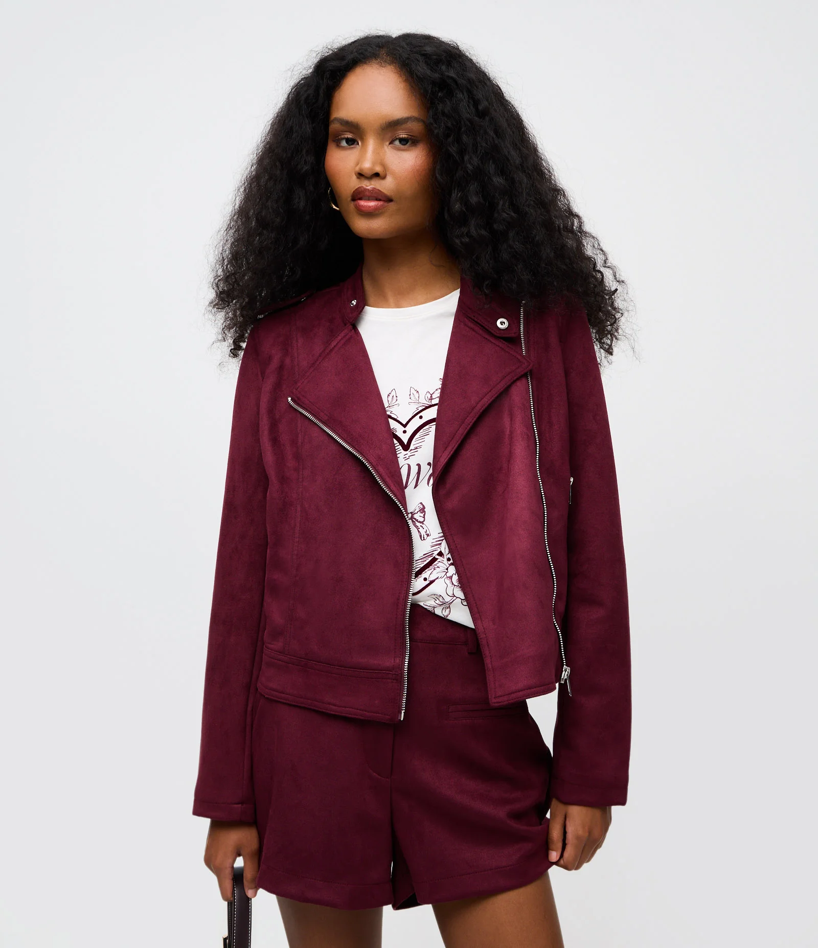 Jaqueta Biker em Suede com Zíper Vermelho 1