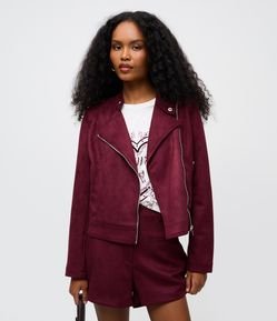 Jaqueta Biker em Suede com Zíper