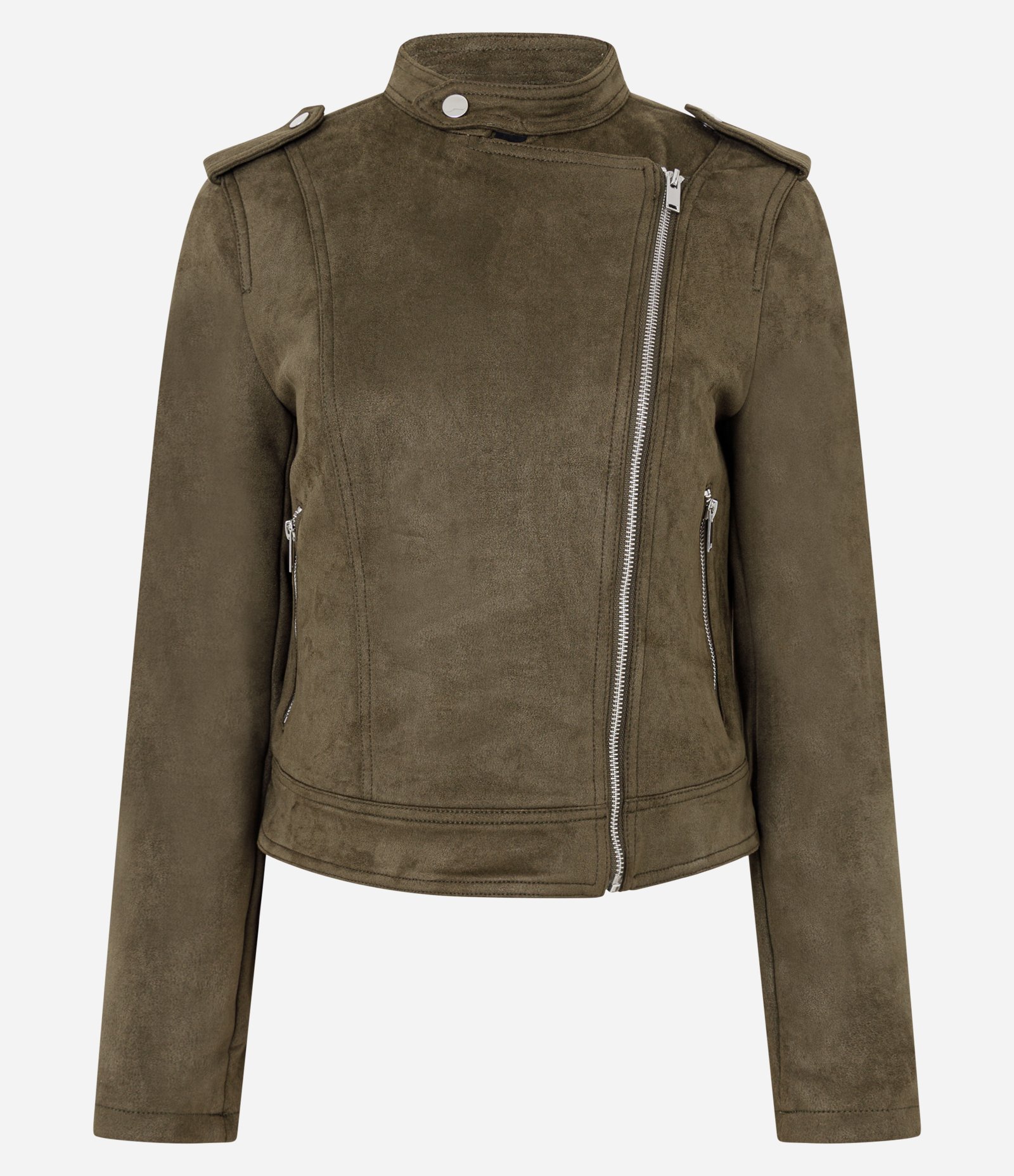 Jaqueta Biker em Suede com Zíper Verde 5