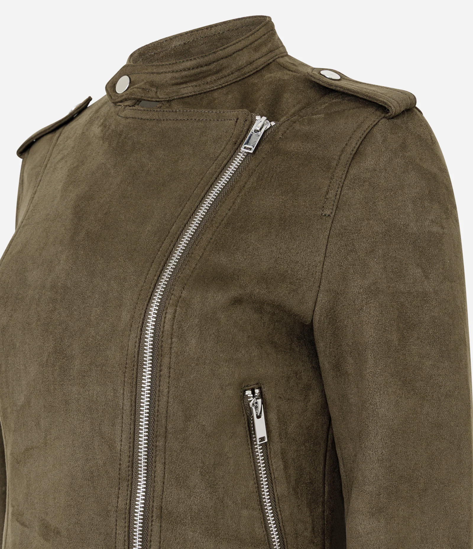 Jaqueta Biker em Suede com Zíper Verde 6