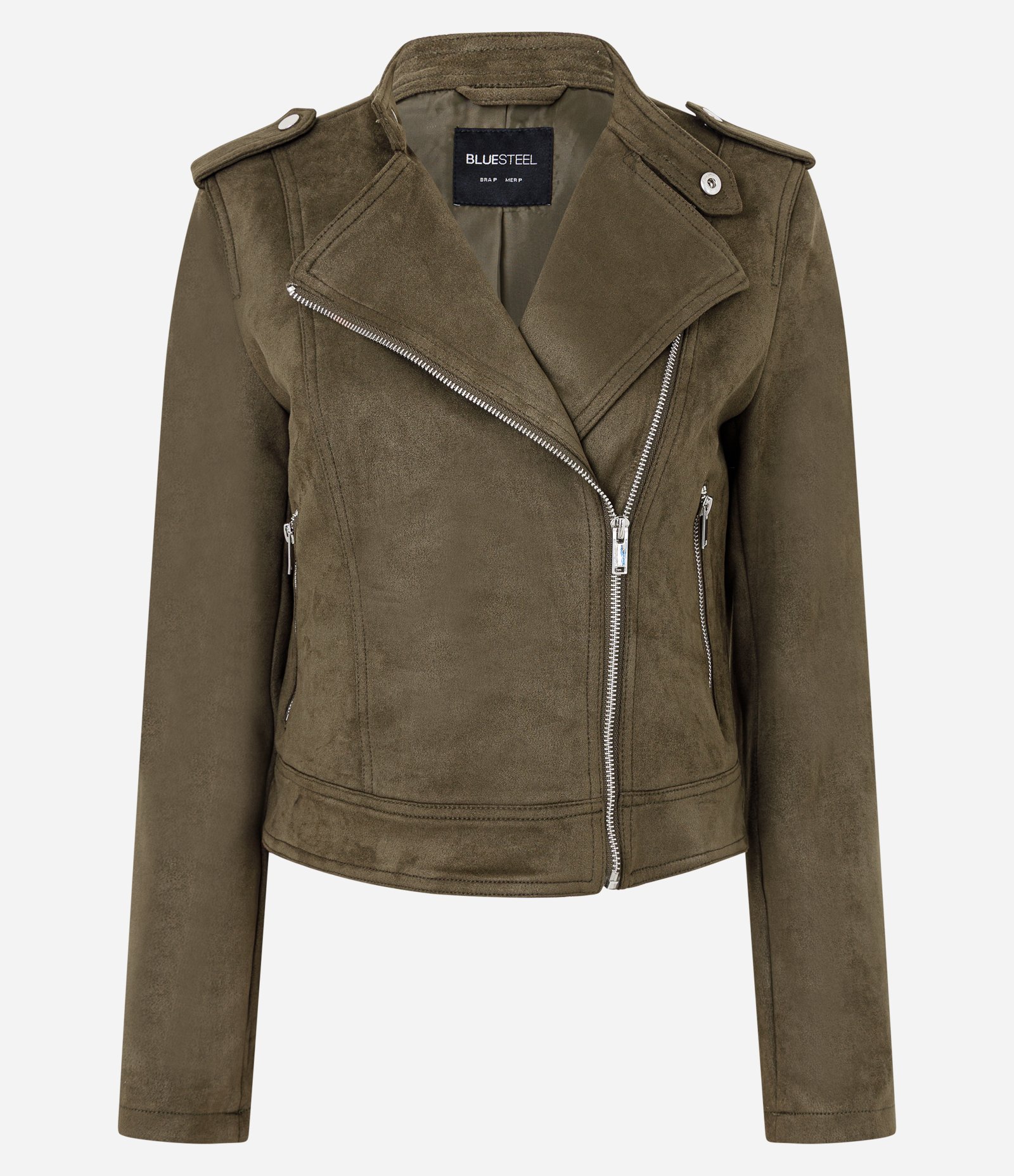 Jaqueta Biker em Suede com Zíper Verde 7