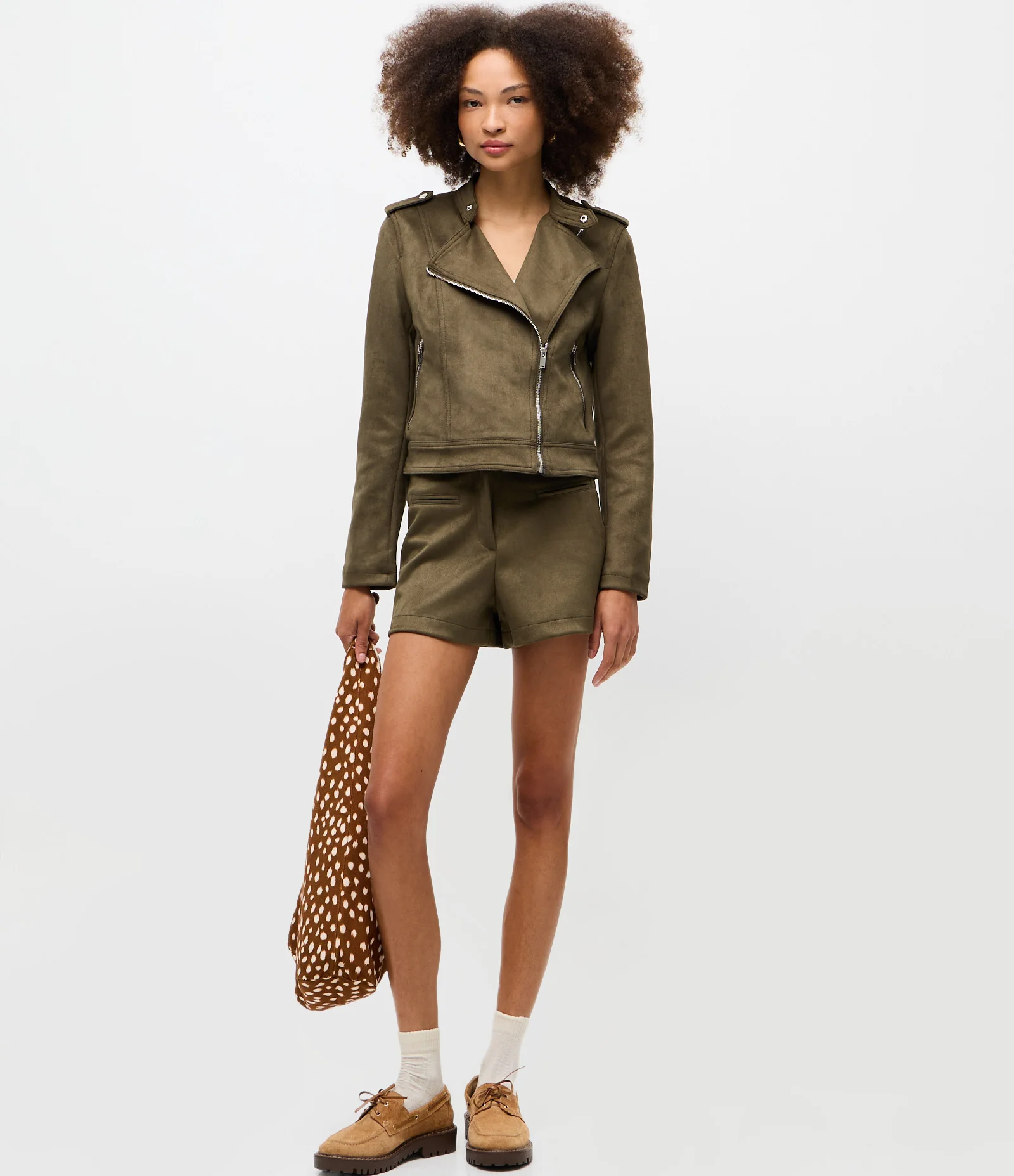 Jaqueta Biker em Suede com Zíper Verde 2