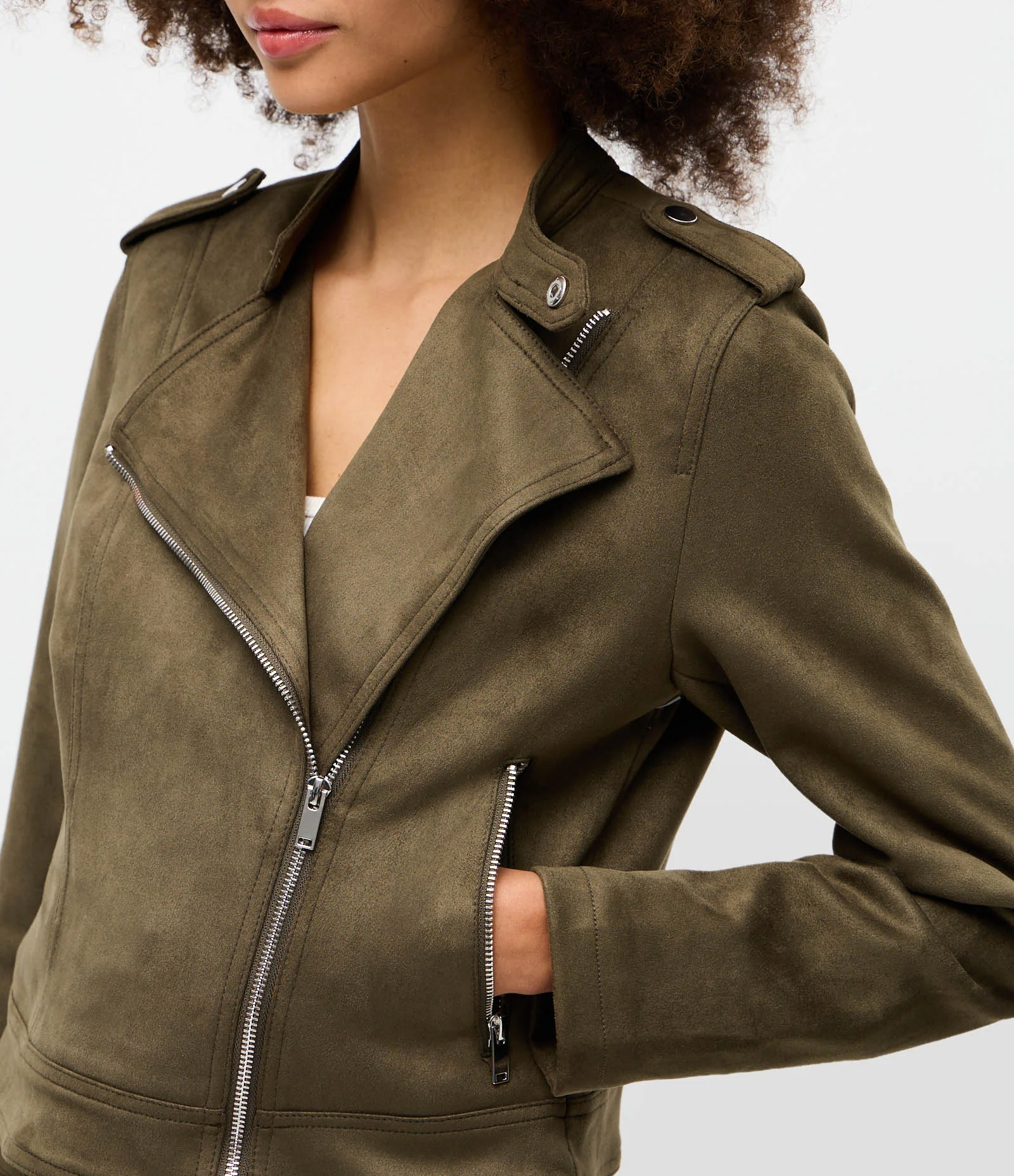 Jaqueta Biker em Suede com Zíper Verde 3