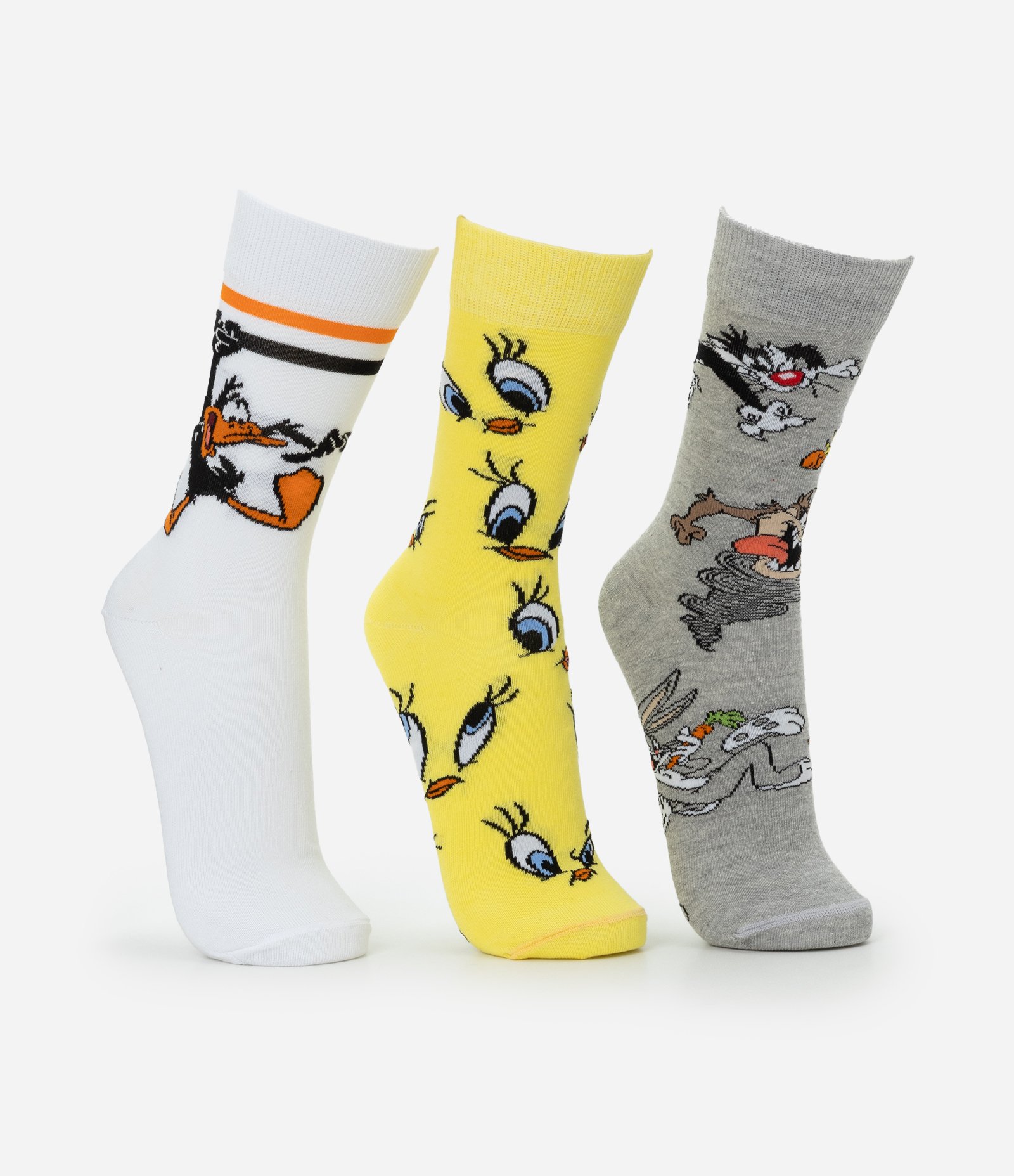 Kit 03 Meias Cano Alto em Algodão com Estampa Looney Tunes Multicores 2