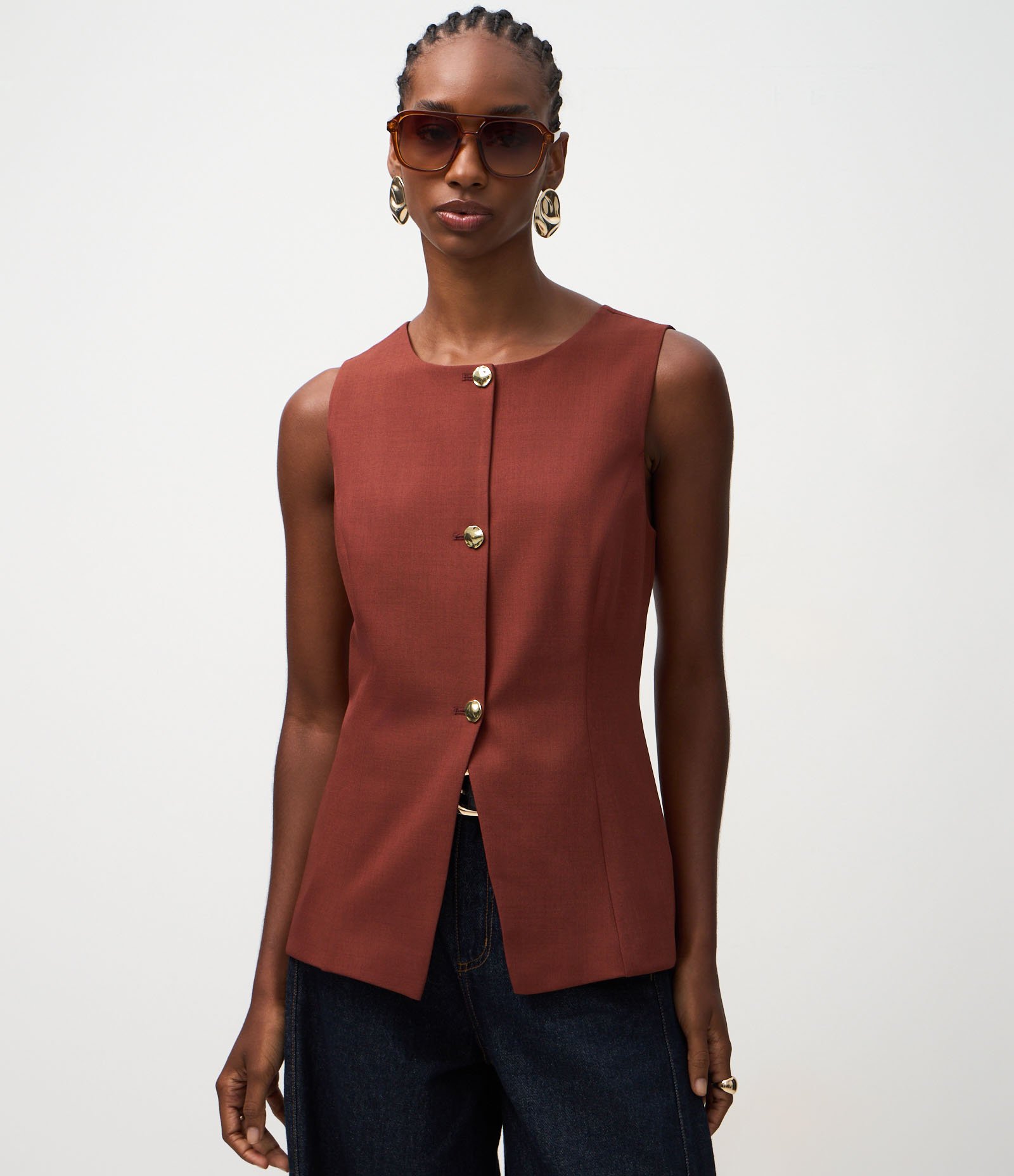 Colete Alfaiatado com Abotoamento Frontal Terracota 1