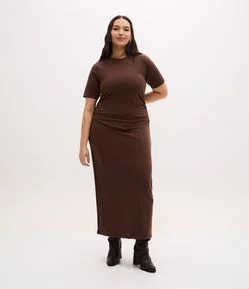 Vestido Midi em Cotton com Franzido Lateral Curve & Plus Size