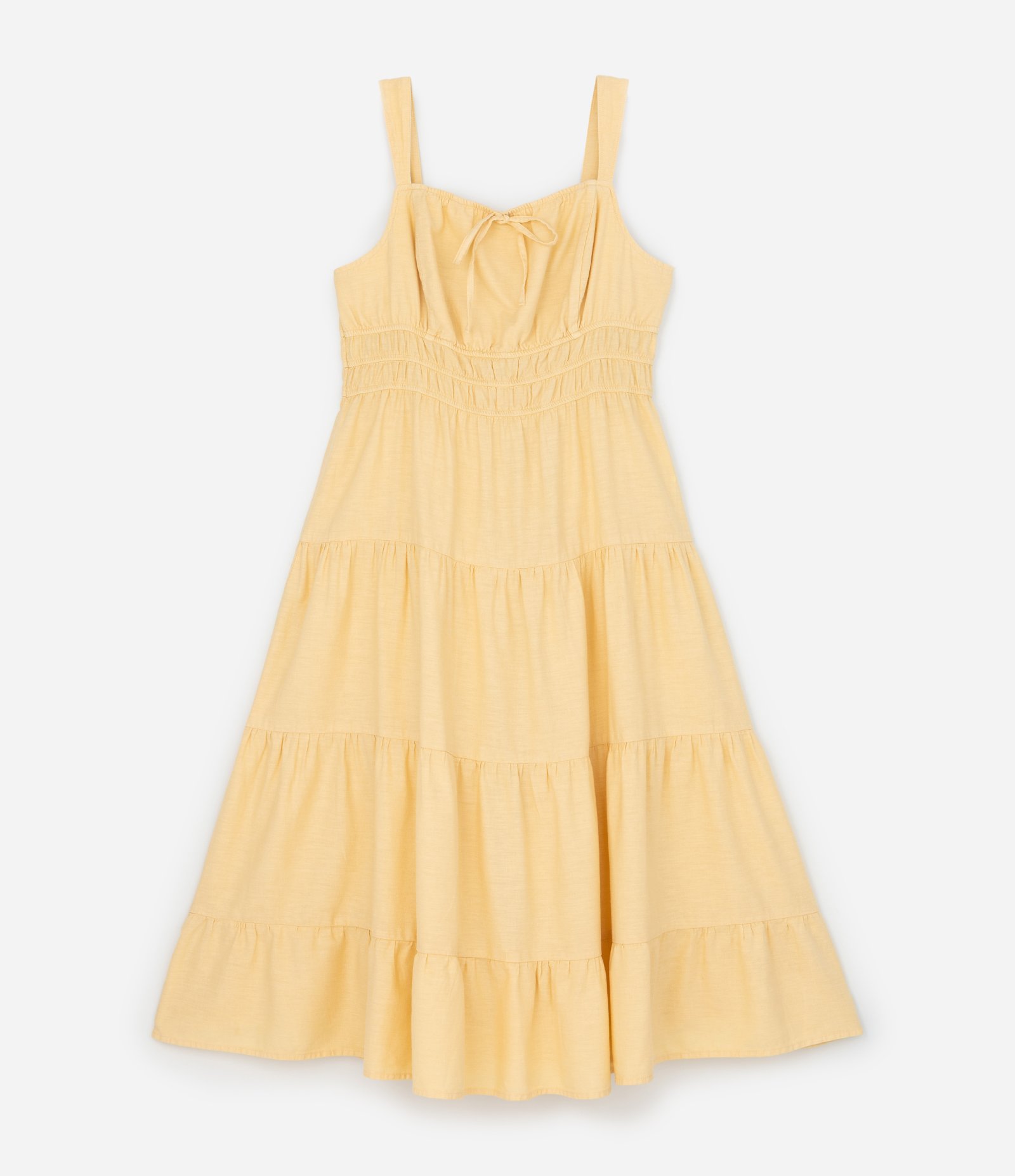 Vestido Midi em Sarja com Alças e Recortes Amarelo 6