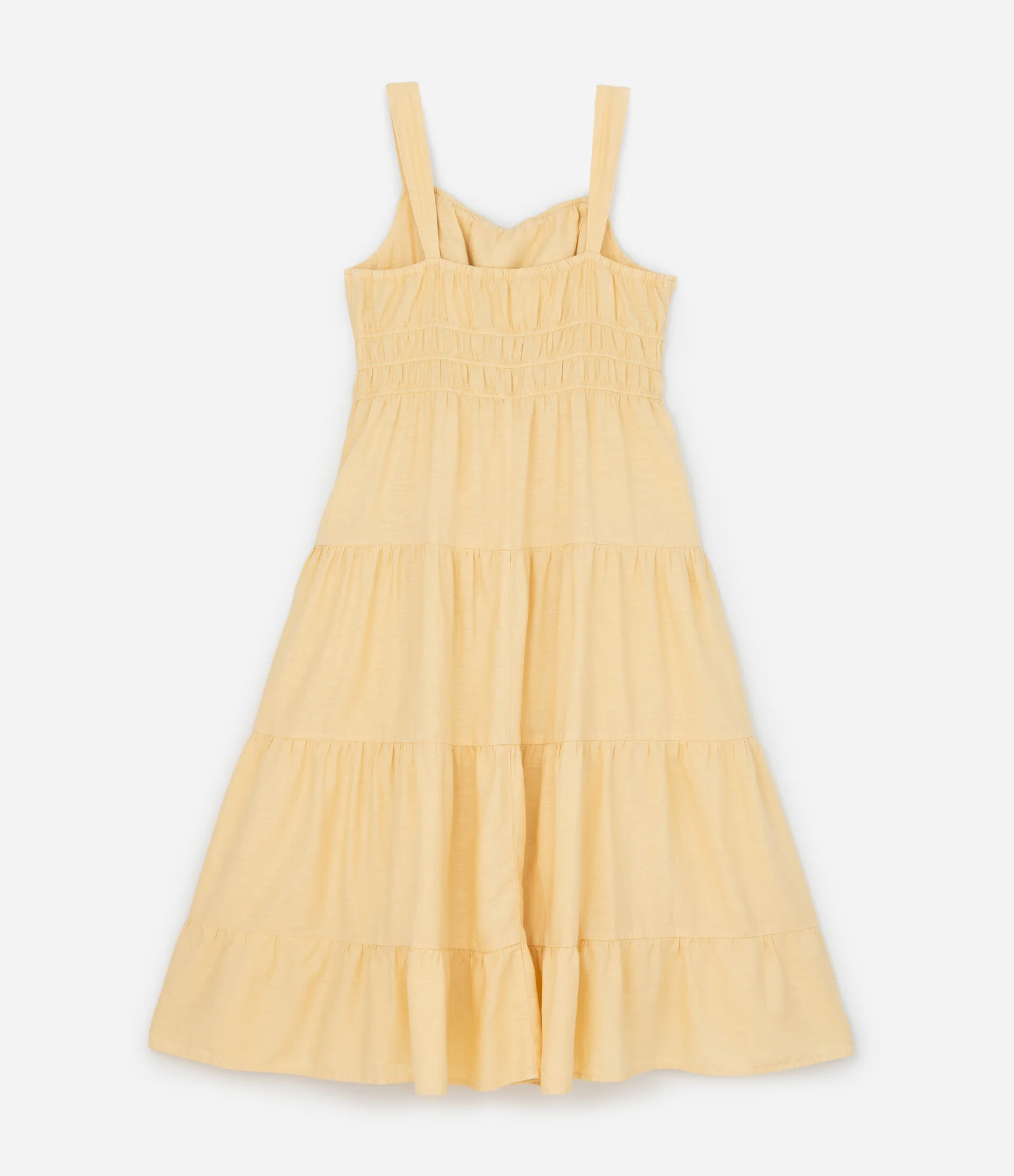 Vestido Midi em Sarja com Alças e Recortes Amarelo 7