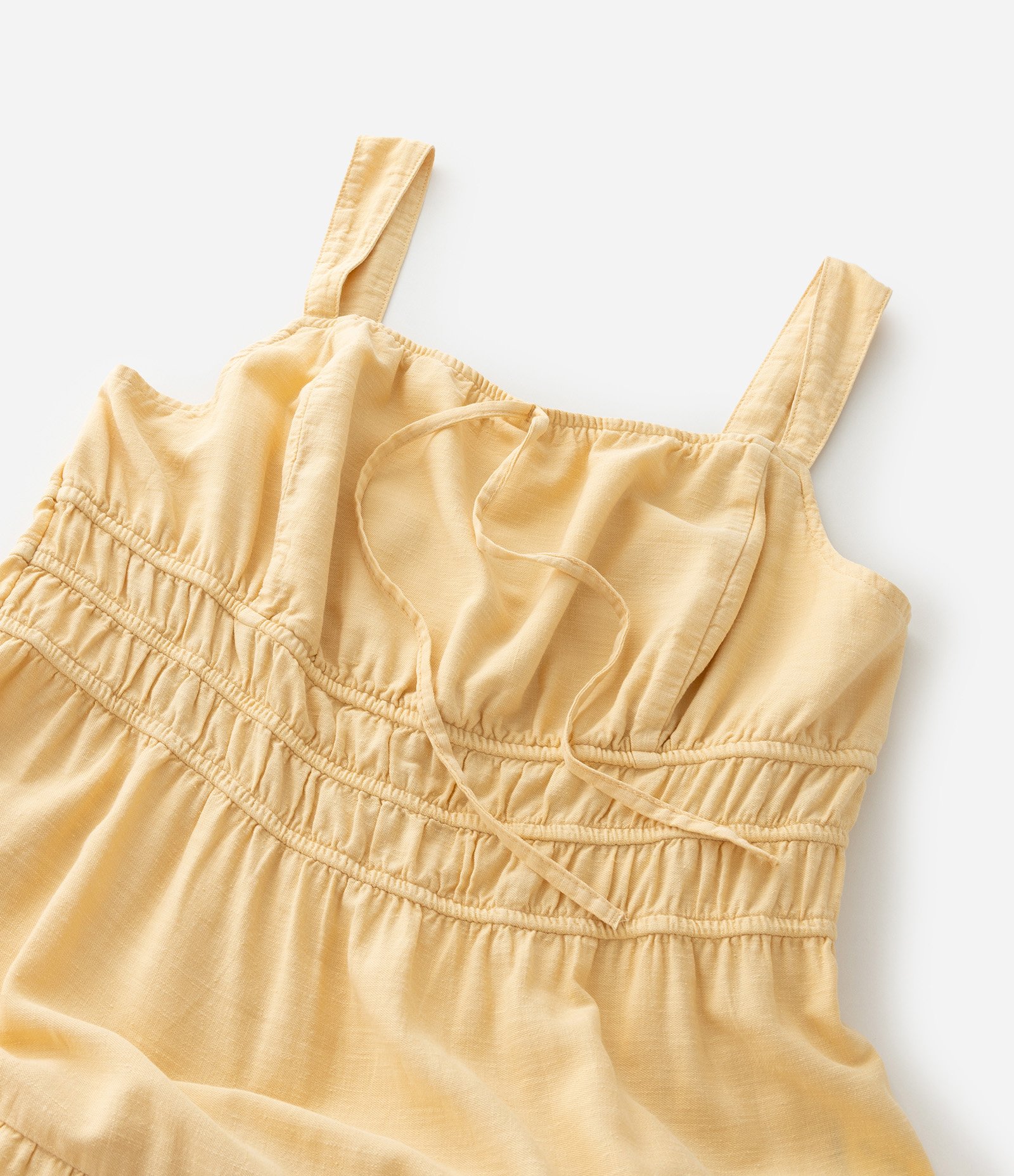 Vestido Midi em Sarja com Alças e Recortes Amarelo 9