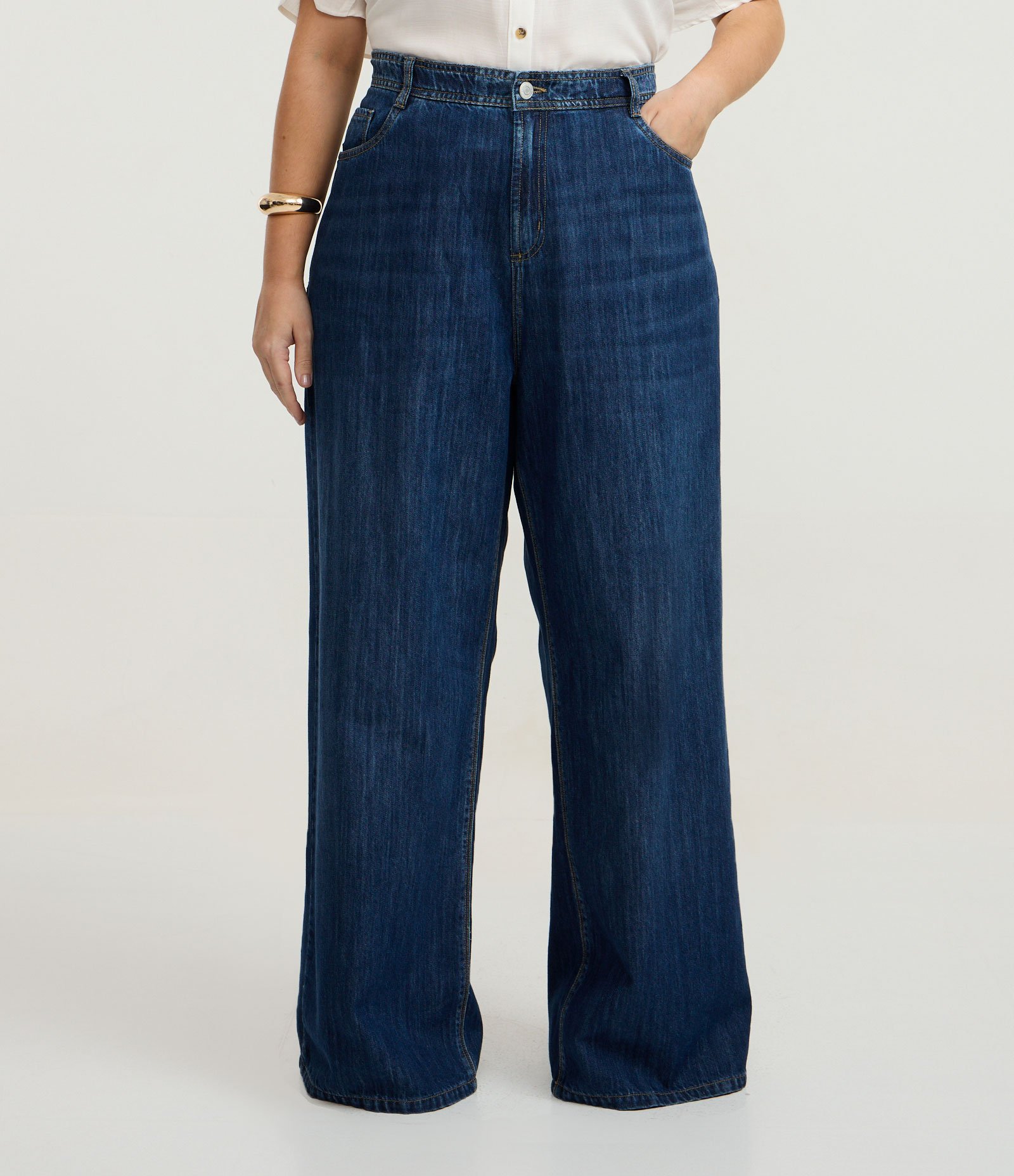 Calça Wide Leg em Jeans Curve & Plus Size Azul 2