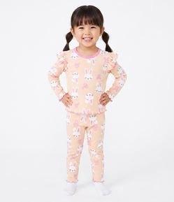 Pijama Infantil com Estampa Coelhos e Babados – Tam 1 a 6 Anos