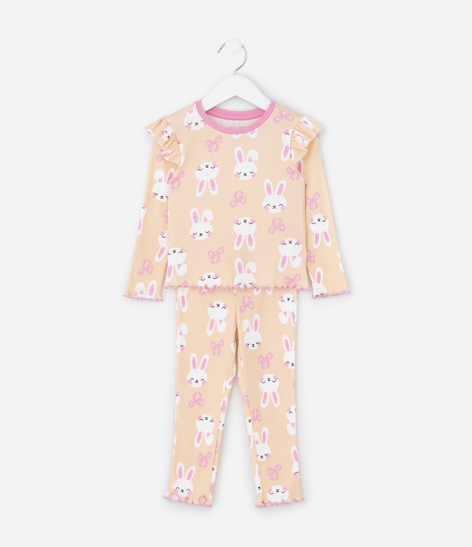 Pijama Infantil com Estampa Coelhos e Babados – Tam 1 a 6 Anos Bege 1